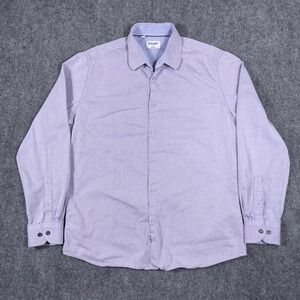 Duchamp London Button Down Shirt Mens L Purple Tailored Fit Micro Pattern